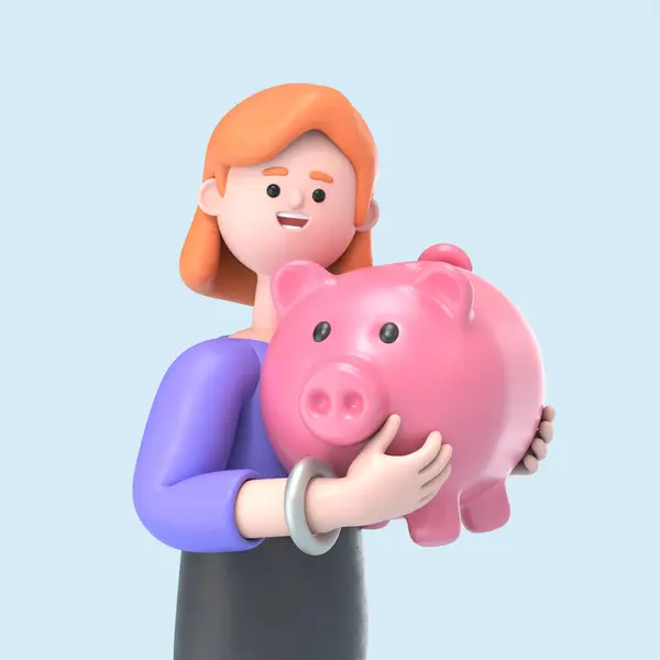 Mulher Segurando Piggy Bank — Fotografia de Stock