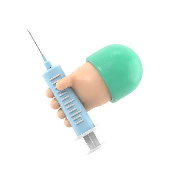 Rendu Docteur Dessin Animé Main Tenant Grande Seringue Avec Vaccin — Photo