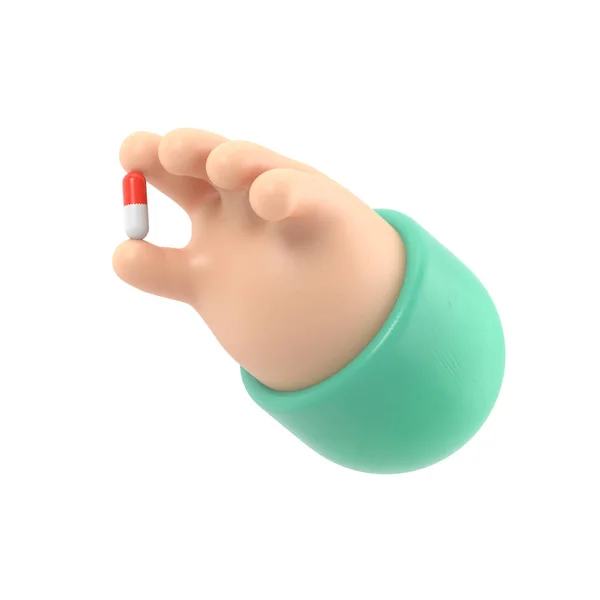 Render Red White Pill Icon Doctor Pharmacist Cartoon Hand Black — Stock Photo, Image