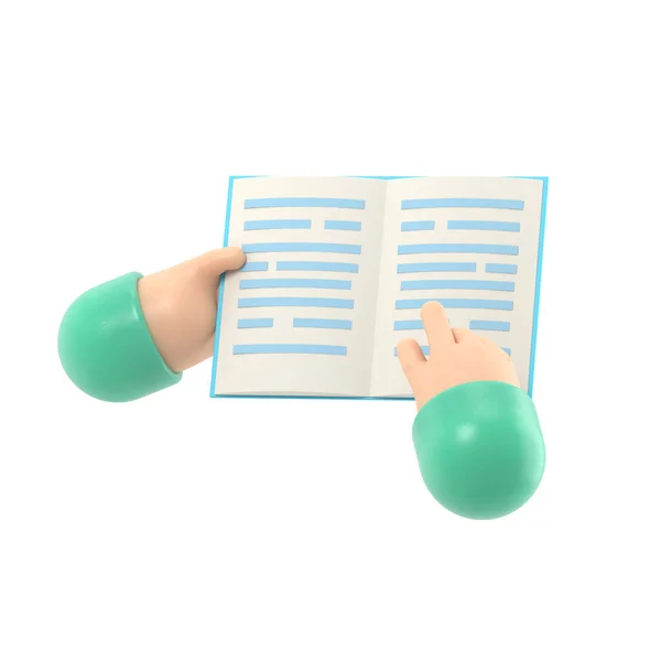 Cartoon Gesture Icon Mockup Open Book Hands Reading Education Rendering — Stock Photo, Image
