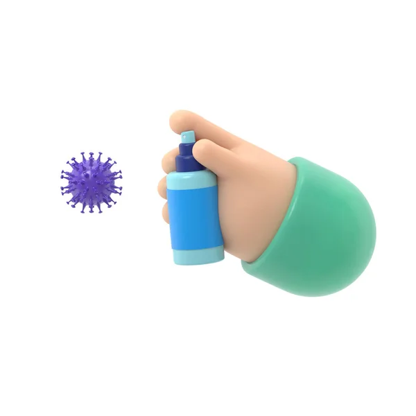 Man Gloves Holds Bottle Antiseptic Spray Antibacterial Flask Kills Bacteria — Stock Photo, Image