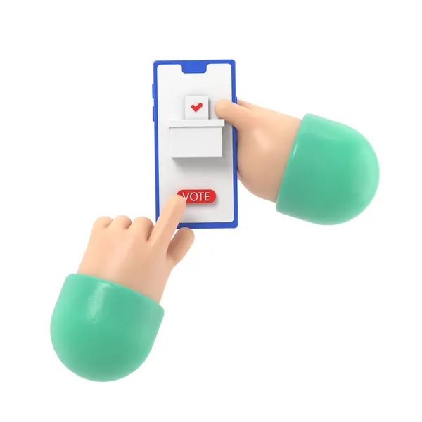 オンライン投票コンセプト 3Dイラストフラットデザインスタイル 男はスマートフォンを手に持っている あなたの選択をする 掲示板 投票ボックスに入力します 選挙投票 ポリティカル ポーリング — ストック写真