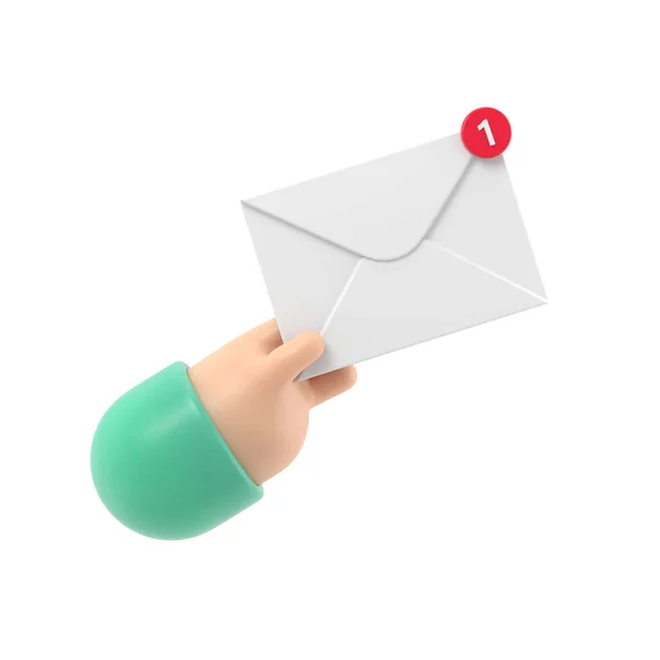 收到消息的概念 电子邮件进来的消息 Sms 邮件递送服务 包在手上 接收邮件 白色背景的3D渲染 — 图库照片