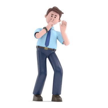 Asyalı Felix 'in kulak misafiri olduğu 3 boyutlu bir resim. Beyaz arkaplanda 3d görüntü3D görüntüleme.