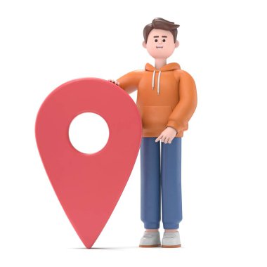 Erkek olan Qadir 'in 3 boyutlu illüstrasyonu ilgi çekici bir nokta. Özel dedektif. GPS konsepti. Beyaz arkaplanda 3B görüntüleme.