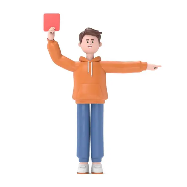 Illustration Male Guy Qadir Referee Showing Red Card Pointing His — Stock Photo, Image