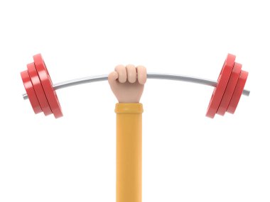 Sağlam kavram. Halter el ikonunda. Dambıl tutan bir adamın eli. 3D düz tasarım. Ağırlık kaldırma, idman konsepti. Spor fitness yaşam tarzı.