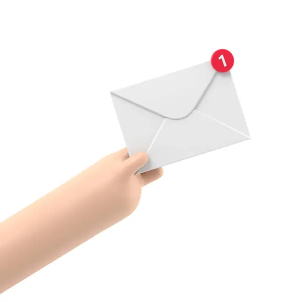 收到消息的概念 电子邮件进来的消息 Sms 邮件递送服务 包在手上 接收邮件 白色背景的3D渲染 — 图库照片