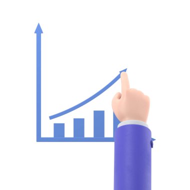 Çizgi film Jest Simgesi Mockup.Büyüme grafiği konsepti. İşadamı finansal büyüme çizelgesi çiziyor. 3D düz tasarım. Kâr Borsası. PNG dosyalarını şeffaf arkaplanlara aktarır.