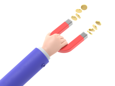 Elinde bozuk paralarla mıknatıs tutan bir iş adamı. Çekici madeni para kavramı. Finansal metafor, para kazanma kavramını ortaya çıkarmak. Şeffaf arkaplan içeren PNG dosyalarını destekler.