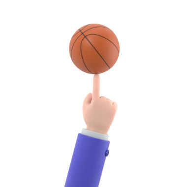 Çizgi film Jest Simgesi Mockup.3d iş adamının eli parmağında bir basketbol topu döndürüyor, şeffaf arkaplan PNG dosyalarını destekliyor.