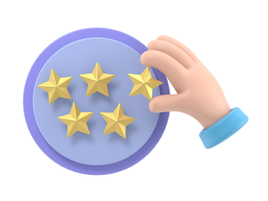 Çizgi film Jest Simgesi Mockup.3d beş altın yıldız değerlendirme rozeti. Altın pozitif müşteri deneyimi illüstrasyonu, şeffaf arkaplanı olan PNG dosyalarını destekler.