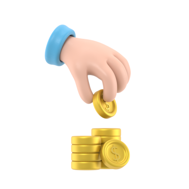 Çizgi film Jest Simgesi Mockup.3d Simge eli bozuk para veriyor. Para kavramı, altın sikkeler tasarım unsuru, şeffaf arkaplan PNG dosyalarını destekler.