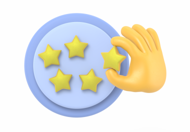 Çizgi film Jest Simgesi Mockup.3d beş altın yıldız değerlendirme rozeti. Altın pozitif müşteri deneyimi illüstrasyonu, şeffaf arkaplanı olan PNG dosyalarını destekler.