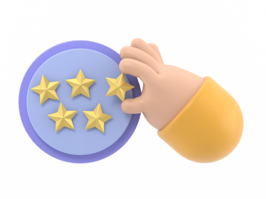 Çizgi film Jest Simgesi Mockup.3d beş altın yıldız değerlendirme rozeti. Altın pozitif müşteri deneyimi illüstrasyonu, şeffaf arkaplanı olan PNG dosyalarını destekler.