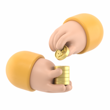 Çizgi film Jest Simgesi Mockup.3d Simge Siyah El Bozuklukları Veriyor. Para kavramı, altın sikkeler tasarım unsuru, şeffaf arkaplan PNG dosyalarını destekler.