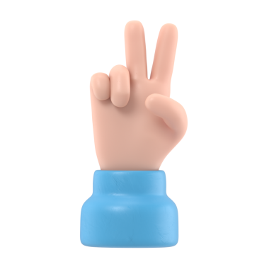 Şeffaf arkaplan modeli. İki parmak sosyal ikon. Çizgi film karakteri el zafer jesti. Şeffaf arkaplan içeren PNG dosyalarını destekler.