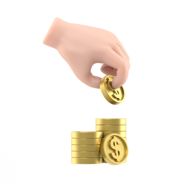 Çizgi film Jest Simgesi Mockup.3d Simge eli bozuk para veriyor. Para kavramı, altın sikkeler tasarım unsuru, şeffaf arkaplan PNG dosyalarını destekler.