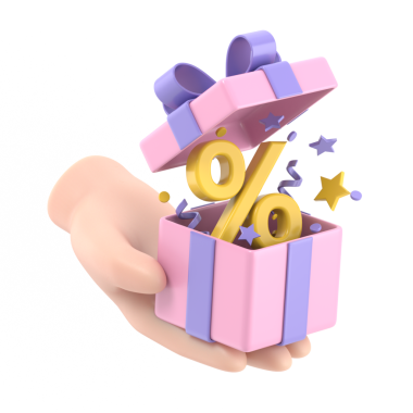 Çizgi film Jest Simgesi Mockup.3d ikon satış konsepti. Elinde açık bir hediye. Sosyal medya için hediye vermenin gerçekçi bir illüstrasyonu, şeffaf arkaplan içeren PNG dosyalarını destekler.