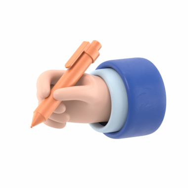 Çizgi film Jest Simgesi Mockup.El kalem tutar. 3B biçiminde bir ofis öznesine sahip bir el, şeffaf arkaplan ile PNG dosyalarını destekler.