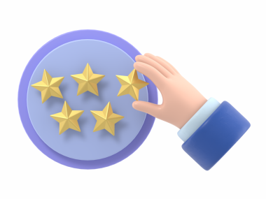 Çizgi film Jest Simgesi Mockup.3d beş altın yıldız değerlendirme rozeti. Altın pozitif müşteri deneyimi illüstrasyonu, şeffaf arkaplanı olan PNG dosyalarını destekler.