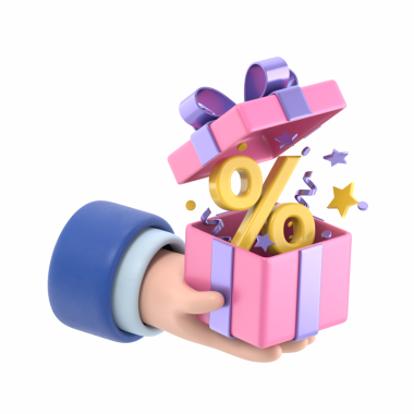 Çizgi film Jest Simgesi Mockup.3d ikon satış konsepti. Elinde açık bir hediye. Sosyal medya için hediye vermenin gerçekçi bir illüstrasyonu, şeffaf arkaplan içeren PNG dosyalarını destekler.