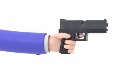 Şeffaf Arkaplan Model. Silah ve silahla insan elinin çizilmiş karikatür çizimi. Şeffaf arkaplan PNG dosyalarını yükseltir.