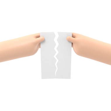 Erkek eller boş bir kağıt parçasını yırtıyor. Düz dizayn tarzının 3 boyutlu çizimi. Bir iş adamının elindeki boş kağıt parçası. İşe son verilmesi. Web projeleri için şablon.