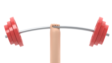 Sağlam kavram. Halter el ikonunda. Dambıl tutan bir adamın eli. 3D düz tasarım. Ağırlık kaldırma, idman konsepti. Spor fitness yaşam tarzı.