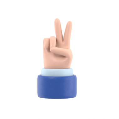 Şeffaf arkaplan modeli. İki parmak sosyal ikon. Çizgi film karakteri el zafer jesti. Şeffaf arkaplan içeren PNG dosyalarını destekler.