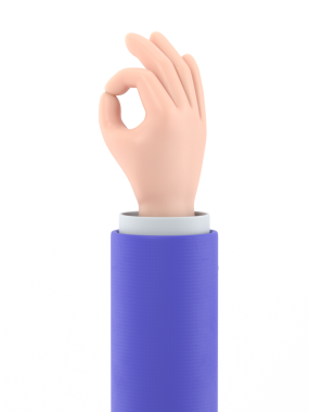 Şeffaf Arka plan Model-up. Çizgi film karakteri iş adamı elleri çeşitli jestler yaptı: Tamam. Şeffaf arkaplan içeren PNG dosyalarını destekler.