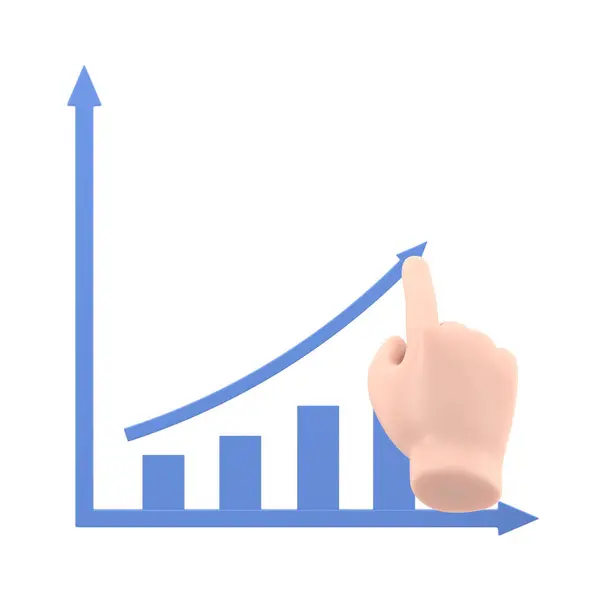 Cartoon Gesture Icon Mockup.Growth graph concept. Businessman draws a chart of financial growth. 3d illustration flat design. Profit Stock Market.Supports PNG files with transparent backgrounds.