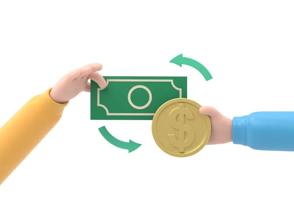 Ανταλλαγή Τρισδιάστατων Κερμάτων Μέσω Τραπεζογραμματίων Κρατώντας Χρήματα Στην Επιχειρηματική Ιδέα — Φωτογραφία Αρχείου