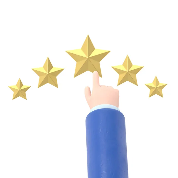 Rating icon. Star 3d illustration flat design. Feedback concept. Evaluation system. Positive review. Quality work. Man\'s finger points to the star.Supports PNG files with transparent backgrounds.