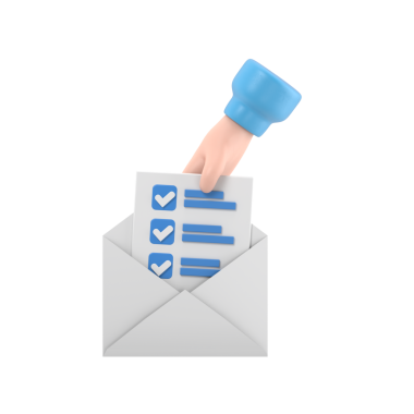 El ele tutuşma listesinde kontrol edilecek görev yönetimi içeren 3d e- posta simgesi. Kağıt okuması, ödevi ve muayenesi olan en az e-posta mektubu. İleti kavramı. Saydam arkaplan içeren PNG dosyalarını gönderir.