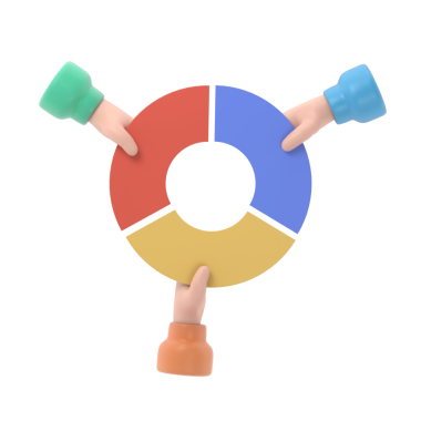 Pazar paylaşımı iş konsepti. Rakip iş adamı elinde pasta grafiği tutuyor. Rekabet. Ekonomik paylaşım karlı 3D çizim düz tasarım. Şeffaf arkaplan içeren PNG dosyalarını destekler.