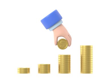 Çizgi film Jest Simgesi Mockup.Erkek el altın paraları biriktirir. Kişisel yatırımlar ve tasarruflar kavramı. PNG dosyalarını şeffaf arkaplan ile yükseltir.