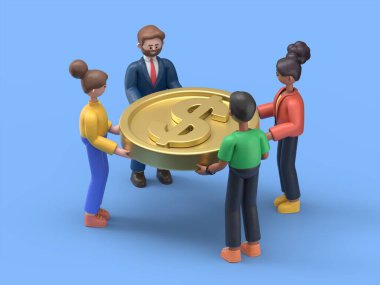 Finansal büyüme kavramı. Web afişi, bilgi grafikleri, kahraman resimleri için kullanılabilir. Düz izometrik 3D resimleme mavi arkaplanda izole edildi.