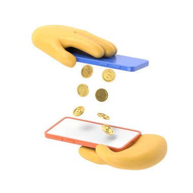 Mobil ödeme para transferi düz 3d izometri izometrik finansal işlem kavramı web 3d illüstrasyon. Bir telefondan diğerine para yağmuru yağıyor. Yaratıcı insanlar koleksiyonu.