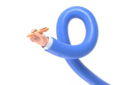 Şeffaf arkaplan modeli. El bir kalem tutar. 3D tarzı bir ofis öznesine sahip bir el şeffaf arkaplan içeren PNG dosyalarını destekler..