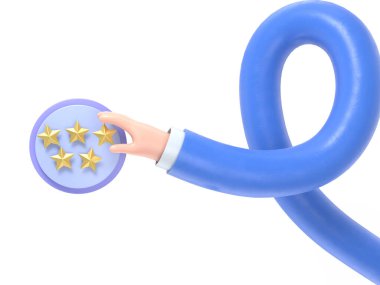 Şeffaf arkaplan modeli. 3D beş altın yıldız değerlendirme rozeti. Altın pozitif müşteri illüstrasyonu, şeffaf arkaplan içeren PNG dosyalarını destekler. Uzun silah kavramı.