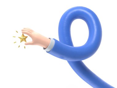 Şeffaf arkaplan modeli. 3D hand hold yıldız ikonu. Altın pozitif müşteri oranı çizimi, şeffaf arkaplan PNG dosyalarını destekler. Uzun silah kavramı.