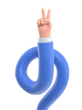 Şeffaf arkaplan modeli. İki parmak sosyal ikon. Çizgi film karakteri el zafer jesti. Saydam arkaplanı olan PNG dosyalarını destekler. Uzun silah kavramı.