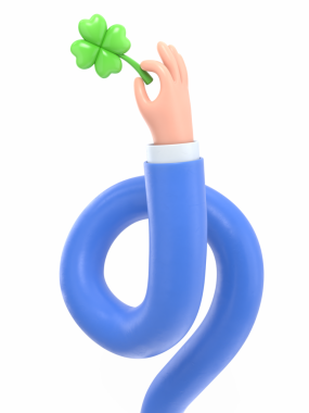 Şeffaf arkaplan modeli. Üç boyutlu simge, yonca yaprağı tutuyor. Yeşil yoncalı iş kolu, şans ve başarı sembolü şeffaf arkaplan PNG dosyalarını destekler..