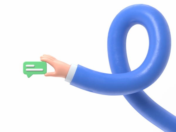 Şeffaf arkaplan modeli. Üç boyutlu el ele konuşma balonu ikonu. Parmaklardaki mesaj, iletişim konsepti, şeffaf arkaplan içeren PNG dosyalarını destekler..