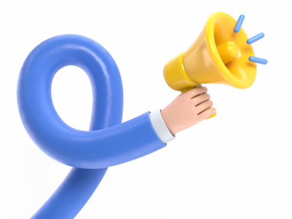 Şeffaf arkaplan modeli. 3D elde sarı megafon gerçekçi simge, şeffaf arkaplan PNG dosyalarını destekler..