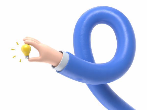 Şeffaf arkaplan modeli. 3D simge elinde ampul jesti. Karikatür fikri harika, PNG dosyalarını şeffaf arkaplan ile destekliyor..