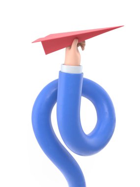 Şeffaf arkaplan modeli. Kağıttan uçak iş adamının elinde. Hedefe doğru ilerleyin. Yaratıcı hayal gücü. Saydam arkaplanı olan PNG dosyalarını destekler. Uzun silah kavramı.