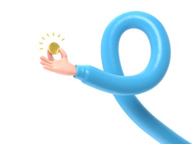 Mavi balonu mıknatısla tutan el. 3 boyutlu illüstrasyon. beyaz üzerine izole.