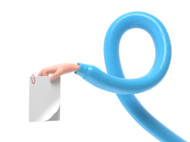 Mavi lastik eldivenli ve harfli 3 boyutlu bir karakter.